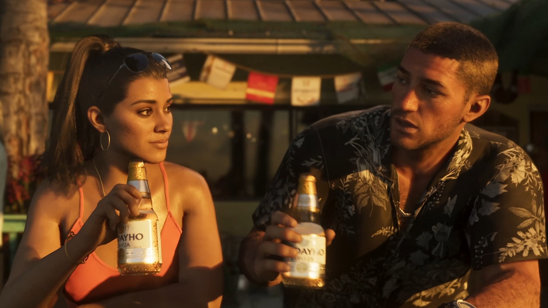 Lucia and Jason in GTA VI — the two protagonists sharing a quiet moment in Vice City